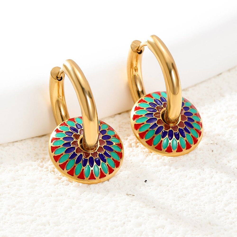 Moroccan Inspired‎ Artistic 18K GP Enamel Earrings